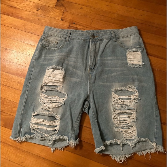 SHEIN Denim - Fringe distress Jean shorts